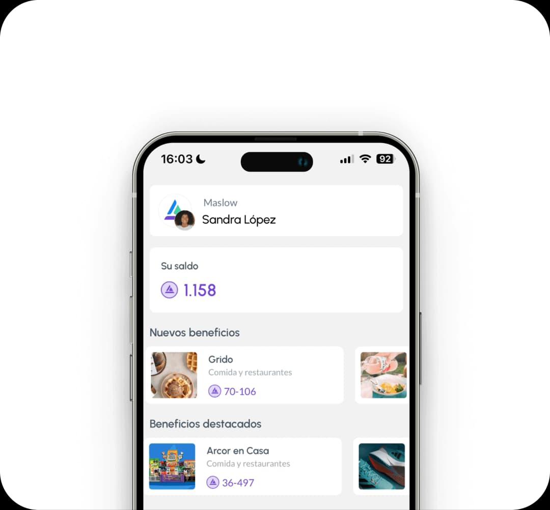 Maslow mobile app showing benefits and discounts