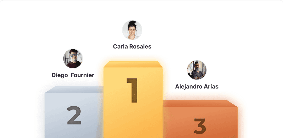 Pódio com os 3 primeiros do ranking