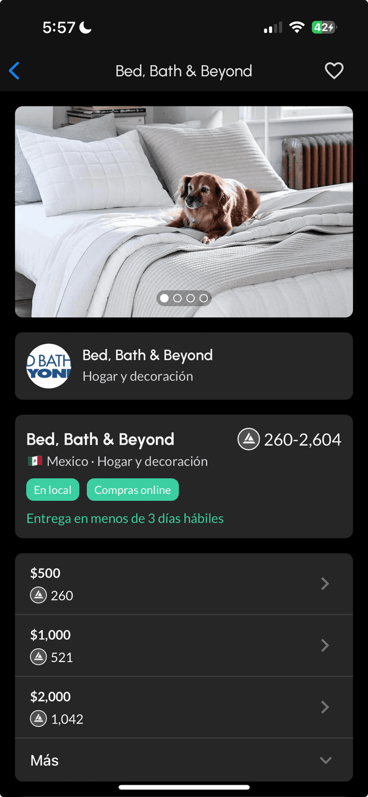 Maslow app - Bed, Bath & Beyond partner listing