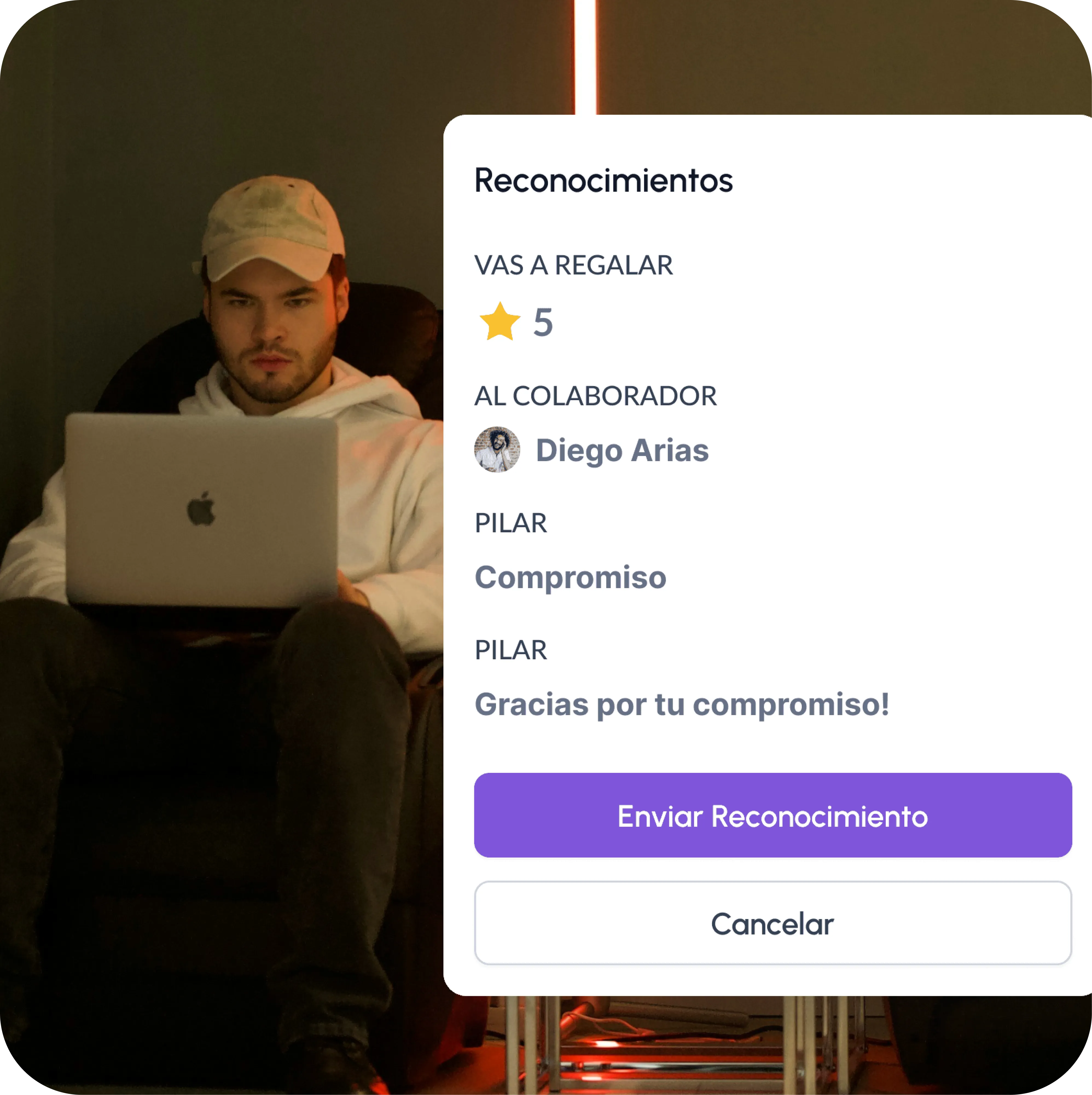 Recognition card showing peer-to-peer recognition